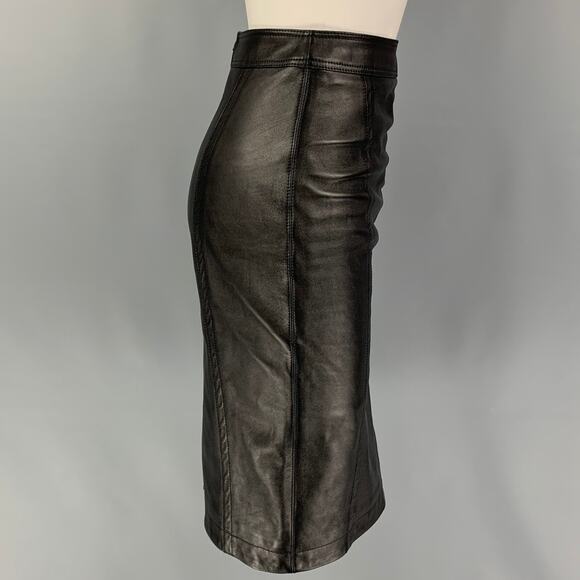 SAINT LAURENT Size 2 Black Lamb Skin Pencil Skirt - Picture 2 of 6